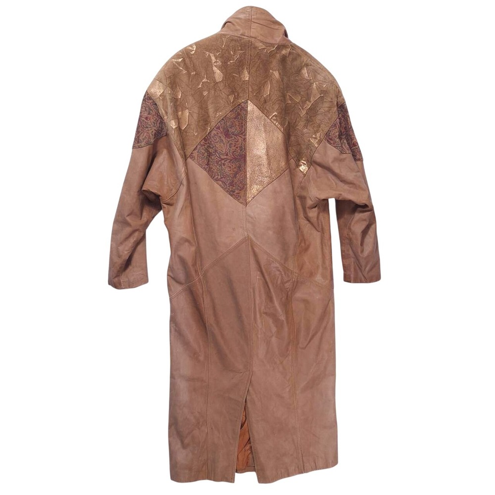 Vtg Pelle Studio Leather Patchwork Trench Coat Go… - image 2